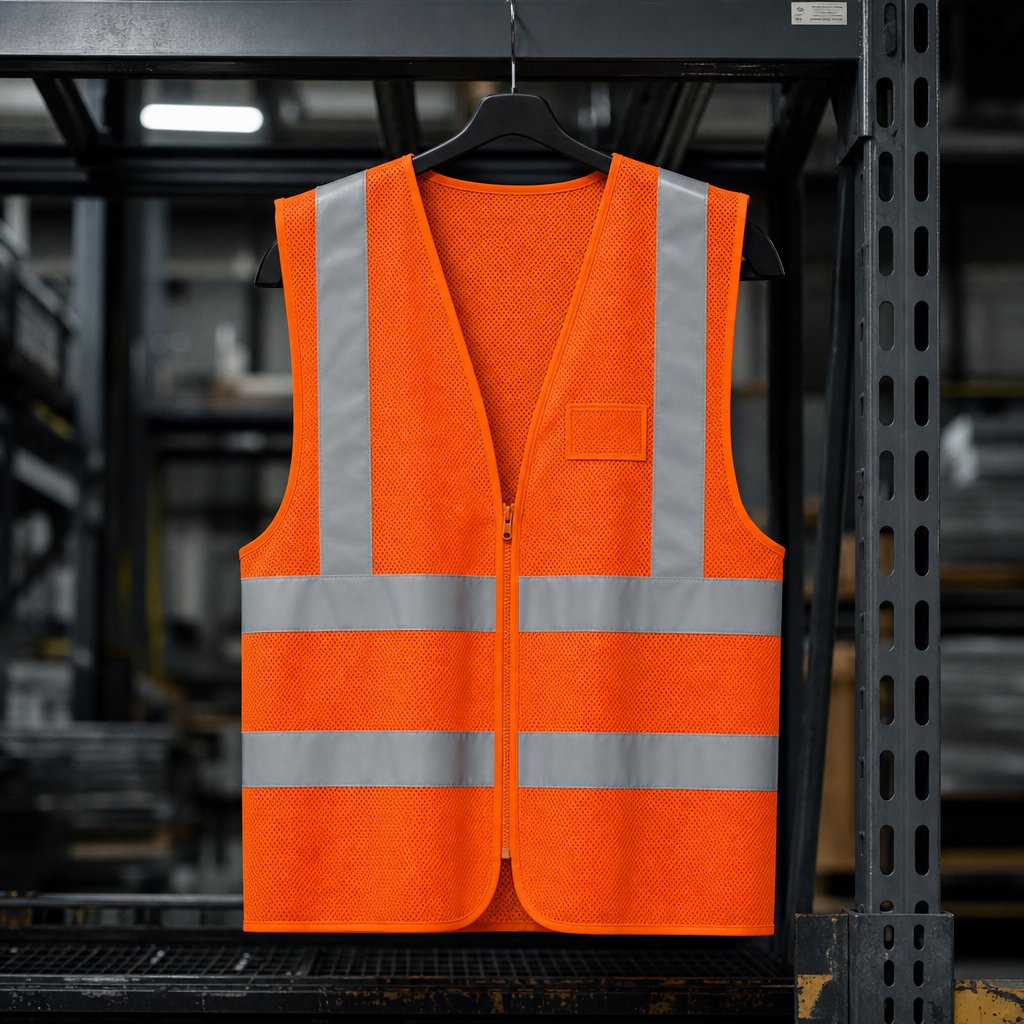 Hi-vis safety orange vest with reflective tape